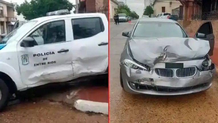 Concordia: una mujer embarazada fue asistida tras un choque entre un patrullero y un auto