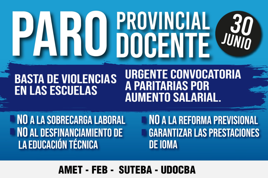 Paro docente en la provincia de Buenos Aires: este martes no habrá clases por reclamos salariales y de seguridad