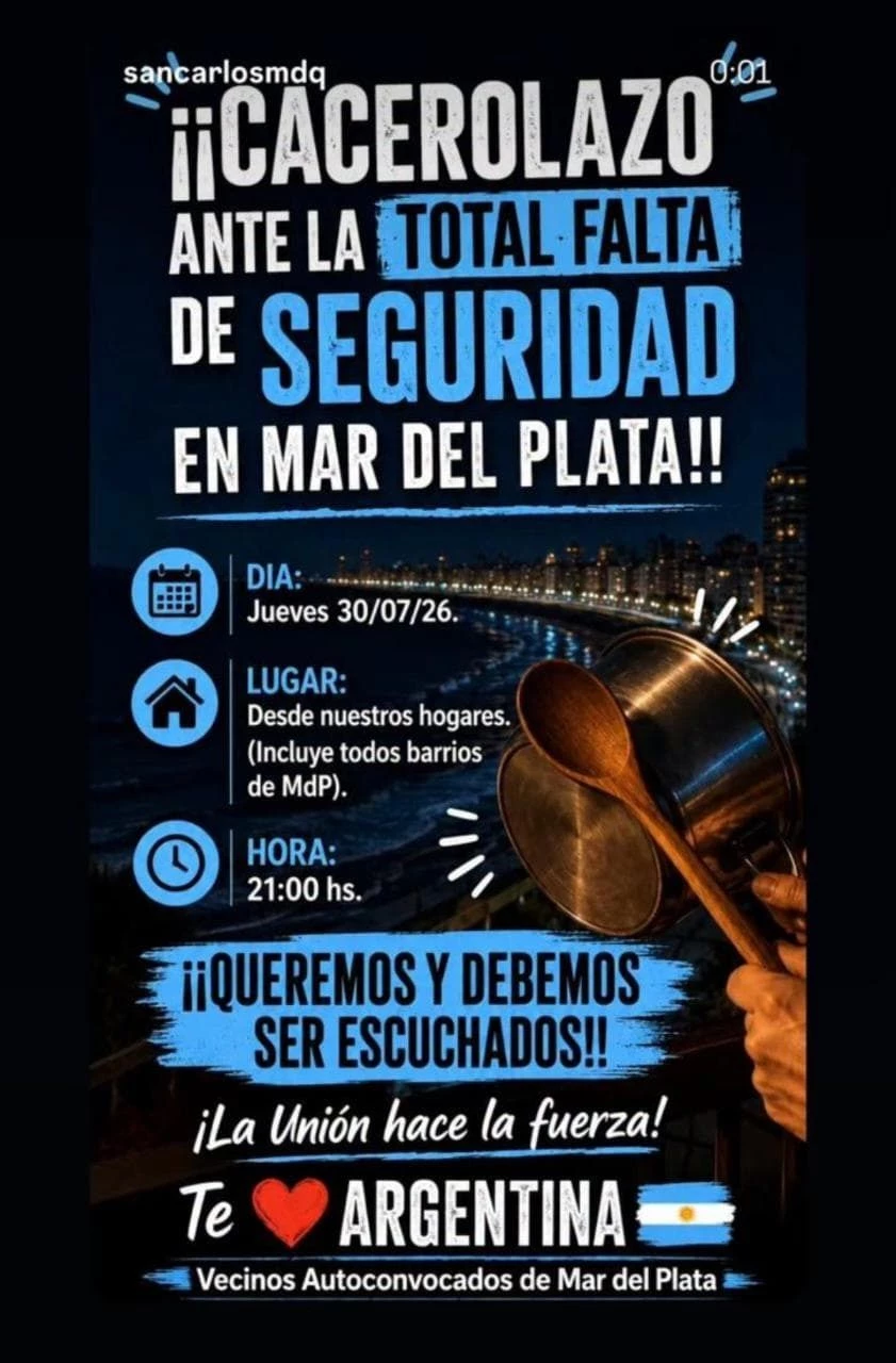 Vecinos convocan a un cacerolazo por la inseguridad en Mar del Plata