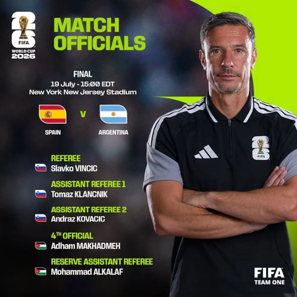 La FIFA confirmó al árbitro de la final del Mundial 2026: Slavko Vincic dirigirá el Argentina-España